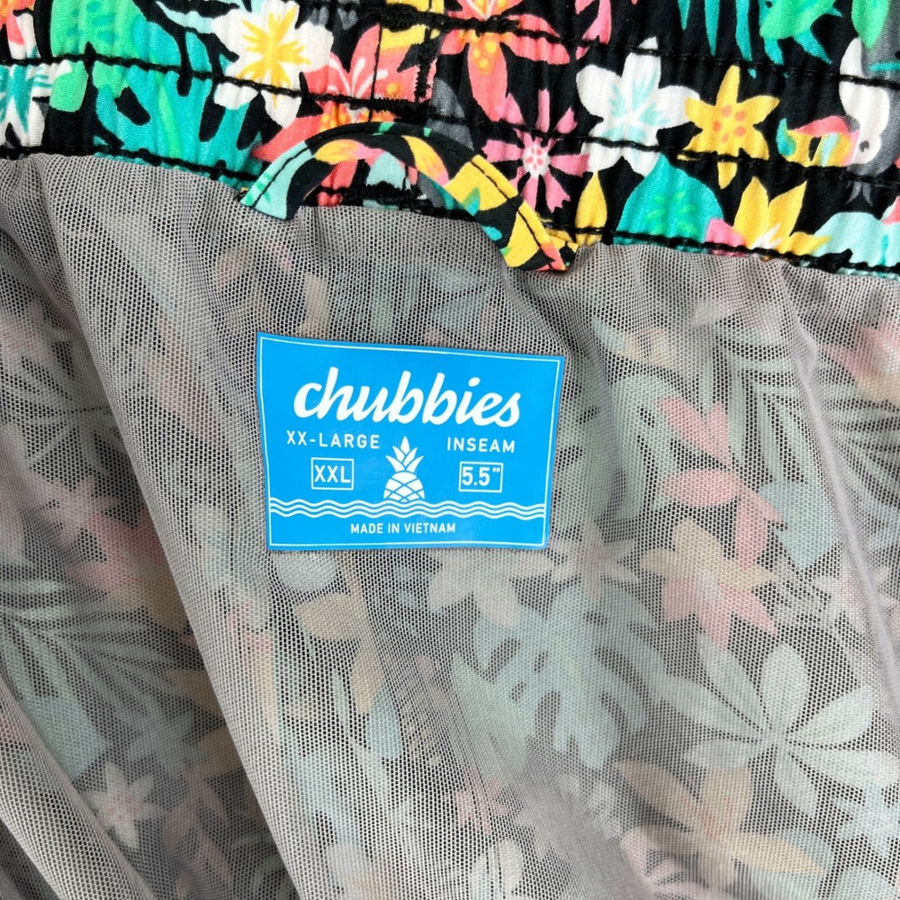 Chubbies Hawaiian Swim Trunks Mens XXL 36 Black Tropical Toucan Floral Shorts - Picture 2 of 10